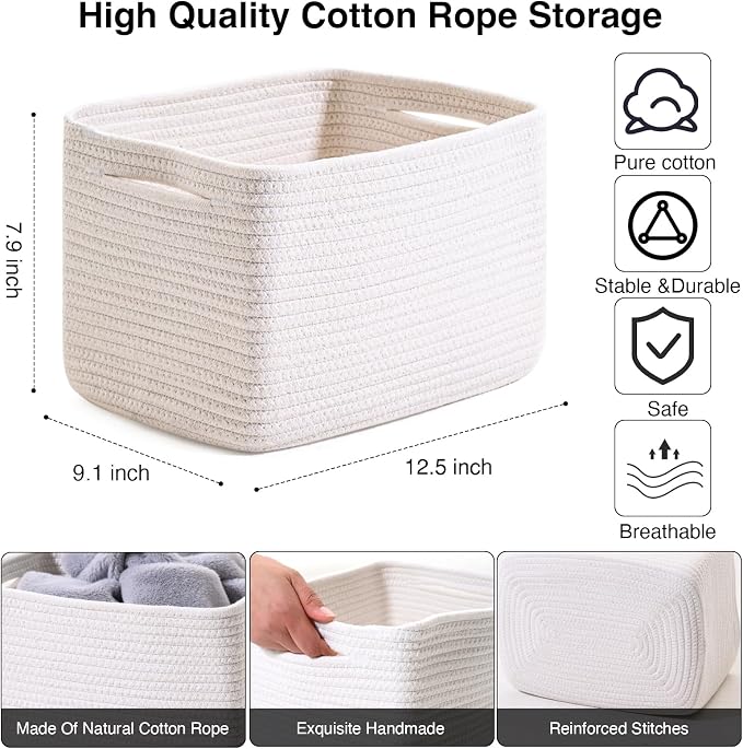 ICERZCZ Storage Baskets for Organizing 12.5"x9.1"x7.9" Off White | Storage Bin - Image 3