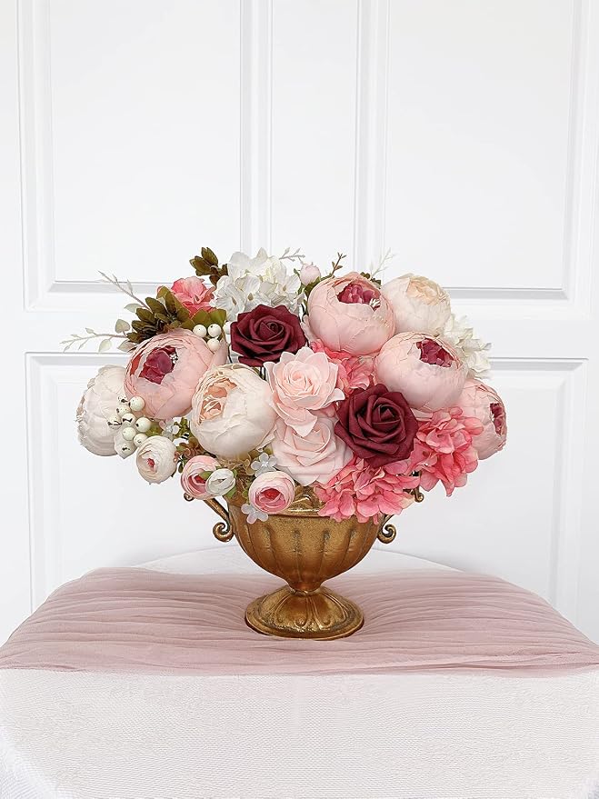FACINOC Peonies Artificial Flowers Pink Bouquet Box Set Fake Peony Bulk | - Image 6