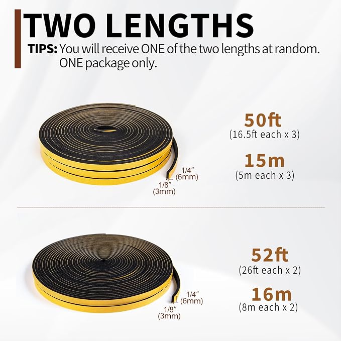 Yotache Foam Seal Tape 1/4" W X 1/8" T, 50 Ft Length | High Density Adhesive - Image 4