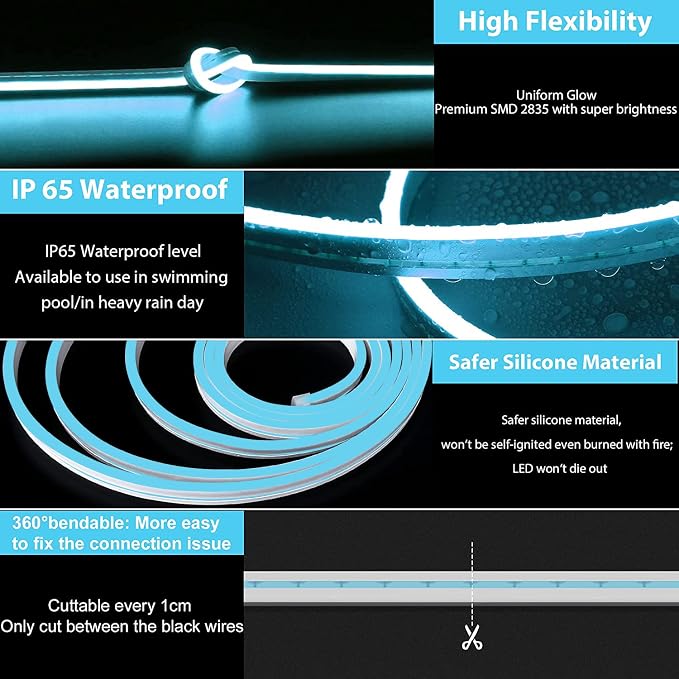 Lamomo LED Neon Lights, 16.4ft Ice Blue LED Strip Light, 12V 0.39In/Cut - Image 3