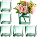 Square Green Glass Vases Set of 6, Square Vase by MARTAGE
