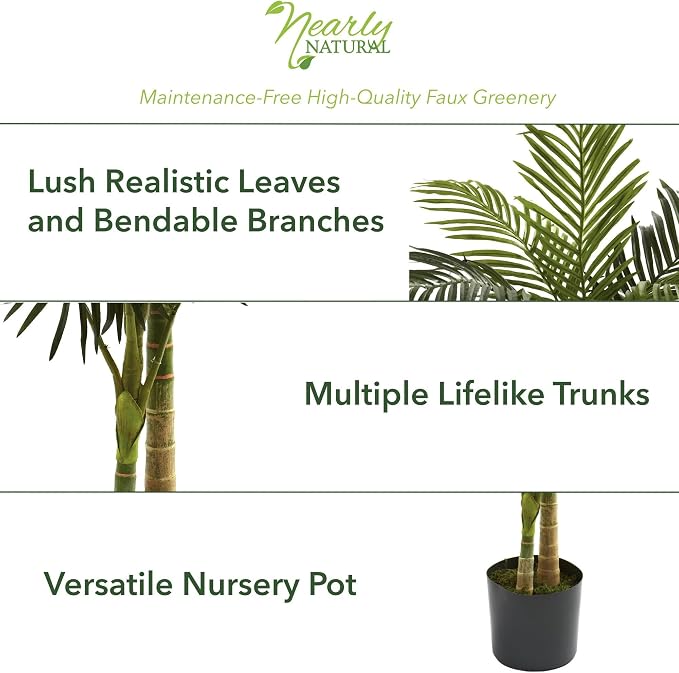 Nearly Natural 5 ft Artificial Golden Cane Palm Tree - Image 3