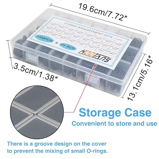 KOOTANS 1200Pcs Nitrile Rubber O Ring Kit 24 Sizes O Rings Assortment Kit Set - Image 8