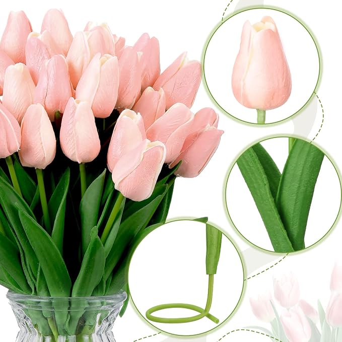 Janinka 100pcs Artificial Tulip Flowers Fake PU Tulips Faux Latex Bouquet - Image 2