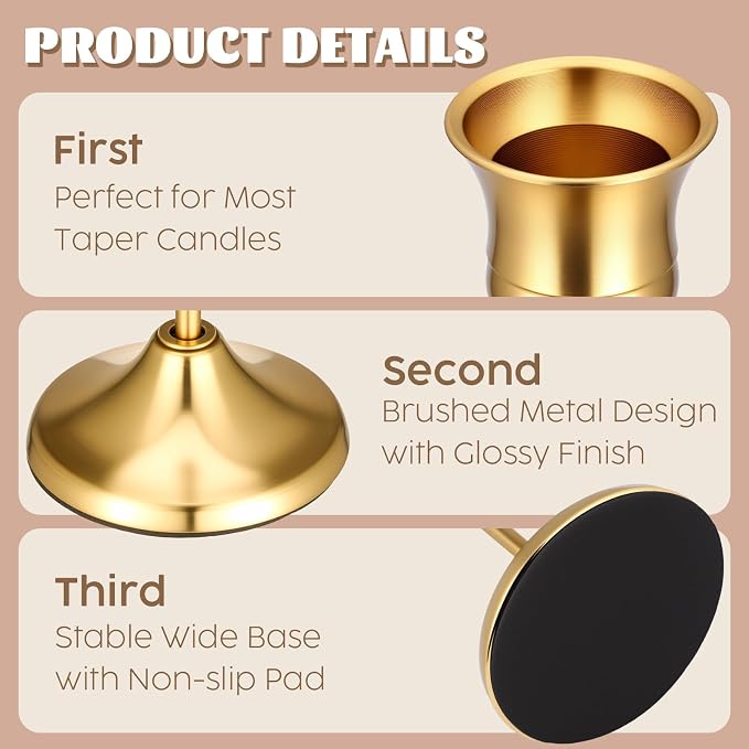 24PCS Brass Gold Taper Candle Holders Set, Metal Candlestick Holders | Plus - Image 2
