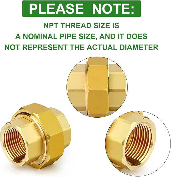 2PCS Brass Union，1/2" NPT Female x 1/2" NPT Female Brass Pipe Fitting - Image 3