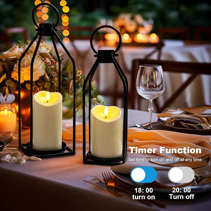 Homemory Modern Farmhouse Black Metal Lanterns 2PCS - Image 2