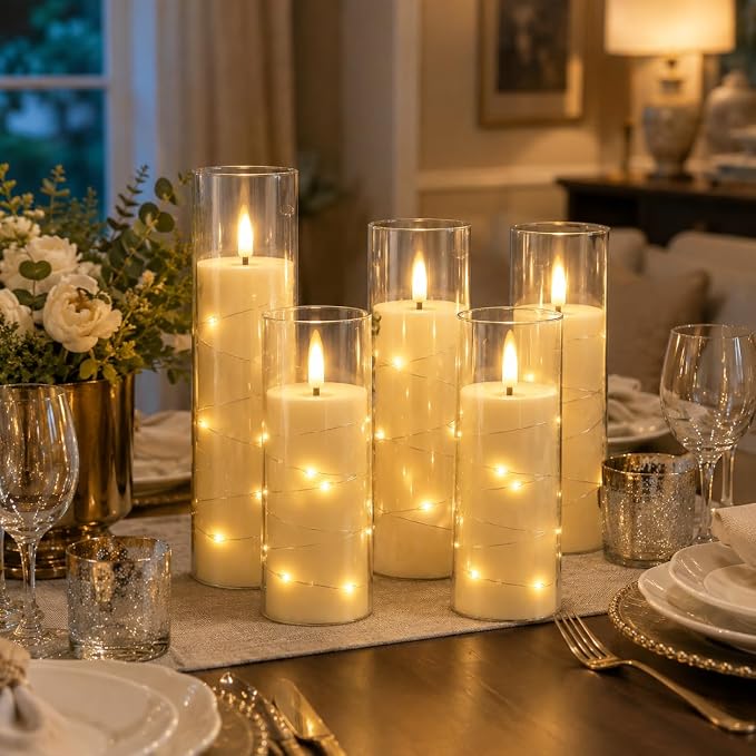 Da by 5 Pack Clear Acrylic Flameless Taper Candles, Flickering Black Wick LED - Image 3