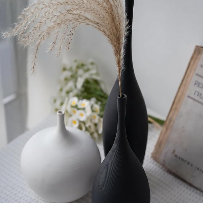 Relexome Black and White Ceramic Vase Modern Wabi-Sabi Flower Vase Set of 3 - Image 7