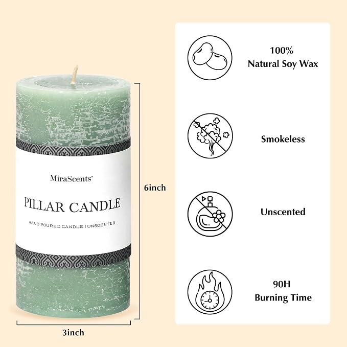 3x6 Inch Sage Green Pillar Candles Set of 3 - Image 4