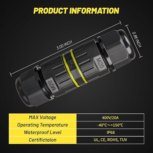 3 Pole Electrical Junction Box IP68 Waterproof, UL Certified M20 Wire Connector - Image 4