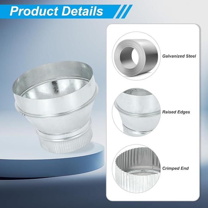 PATIKIL 7 Inch to 5 Inch Duct Reducer, Galvanized Steel Round Air Duct Reducer - Image 3