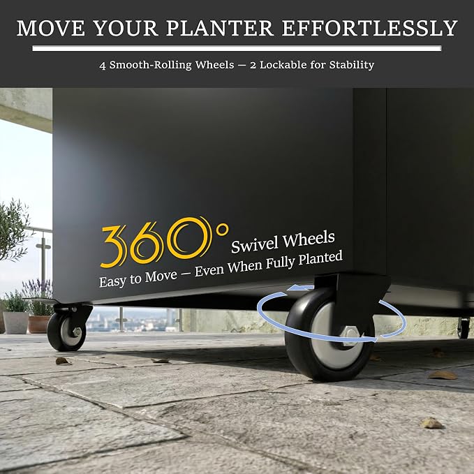 Metal Planter Box with Wheels, Rectangular Planter Raised Garden Bed - Image 3