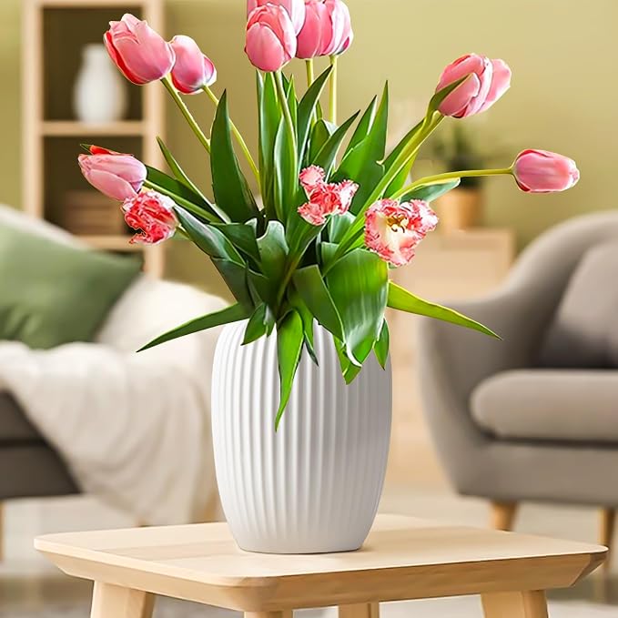 White Ceramic Vase for Modern Home Decor, Minimalistic Nordic Boho Matte Vase - Image 4