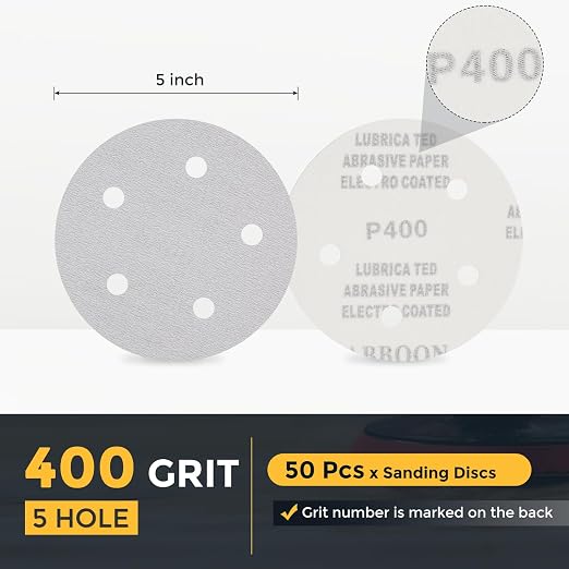 HARFINGTON 50 Pcs 5 Inch Sanding Disc 5 Hole 400 Grit White Aluminum Oxide | - Image 2