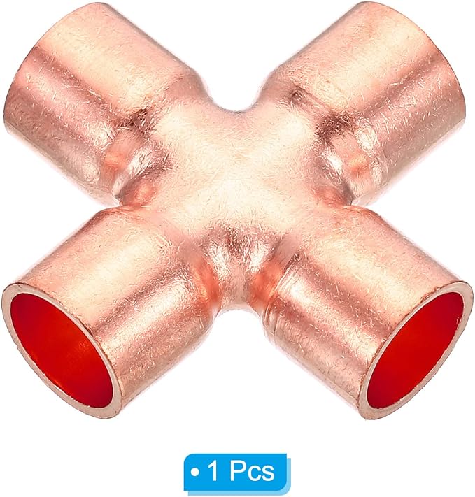 PATIKIL Copper Union Cross Pipe Fitting 1/2" ID 4 Way Welding Copper | End Feed - Image 3