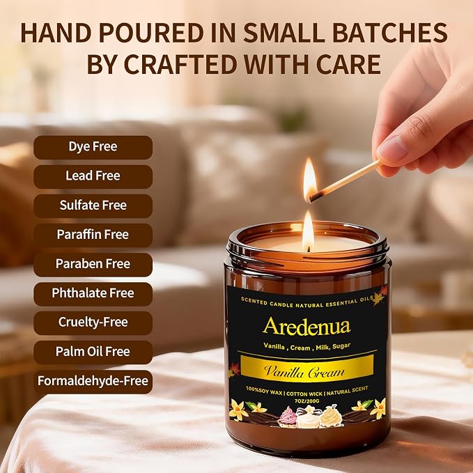 Vanilla Cream Odor Eliminating Candles, 7 oz Soy Scented Candle | Eliminates - Image 3