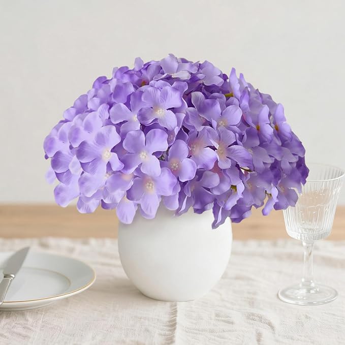65Pcs Purple Hydrangea Artificial Flowers Bulk，Realistic Silk Fake Flowers - Image 6