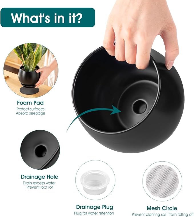 vancasso 3-Pack Ceramic Plant Pots, 3.7/4.8/6.2 Inch Indoor Planters - Image 3