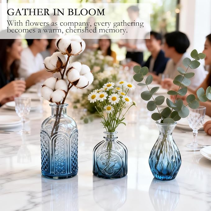 Clear Gradient Blue Glass Bud Vase Set of 14 Pcs, Small Bud Vases in Bulk - Image 5