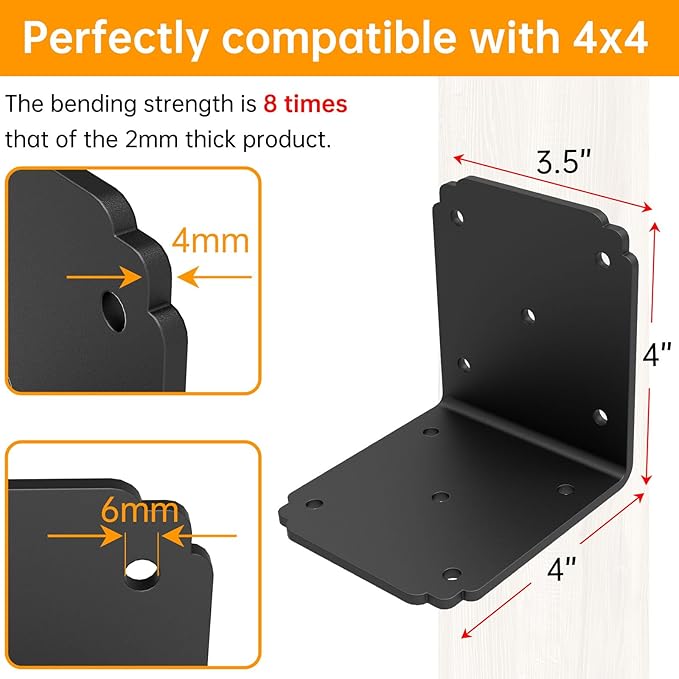 4x4x3.5 L Brackets Heavy Duty for Pergola, 4mm Extra Thick | Angle Bracket - Image 6
