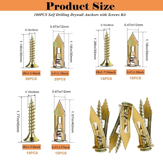 100 PCS Self Drilling Drywall Anchors - Image 2