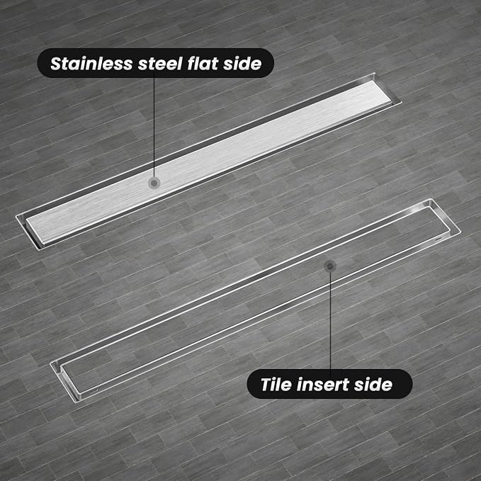 EXF Linear Shower Drain 30 Inch Brushed Nickel withTile Insert Grate | 304 - Image 3