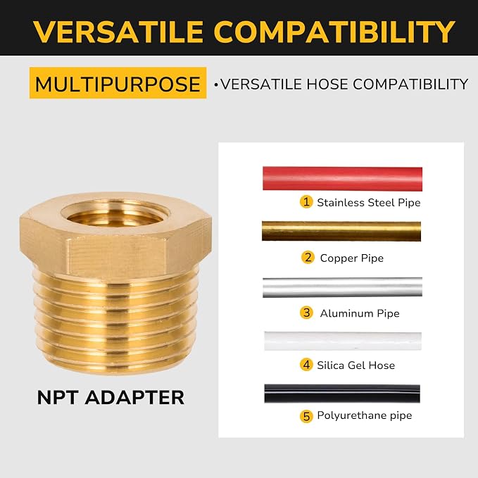 NPT Reducer, 1/2" NPT Male × 1/4" NPT Female, Brass Hex Bushing, Brass Pipe - Image 7