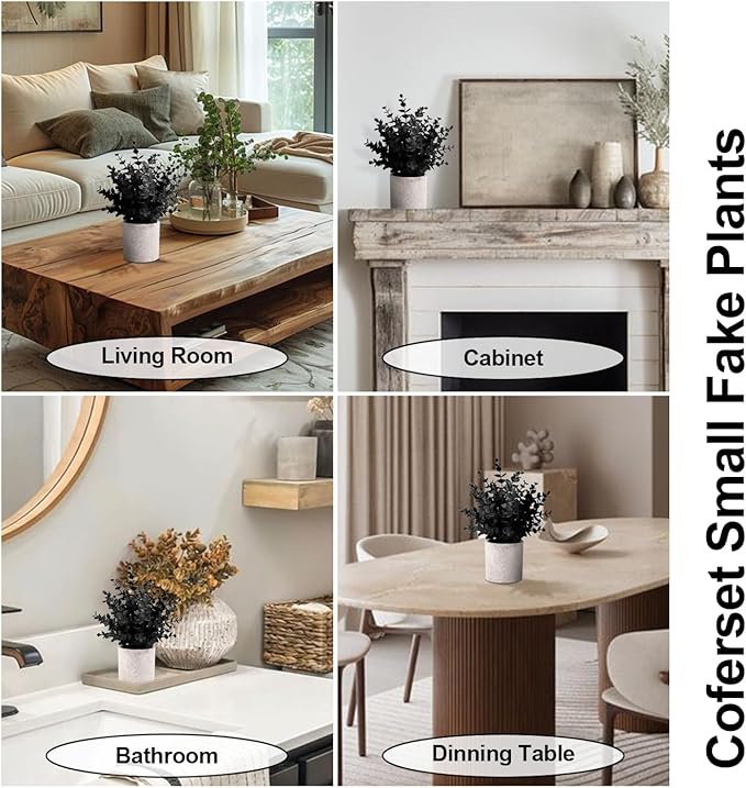 Coferset 2 Pack Small Fake Plants Eucalyptus Potted - Image 4