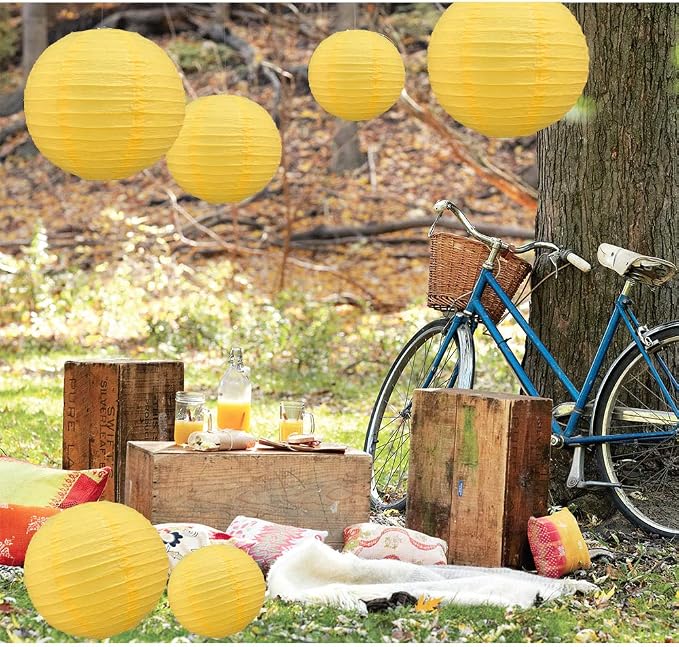 BEISHIDA 6 Inch Yellow Paper Lanterns 6 Packs Hanging Round Chinese Lantern | - Image 4