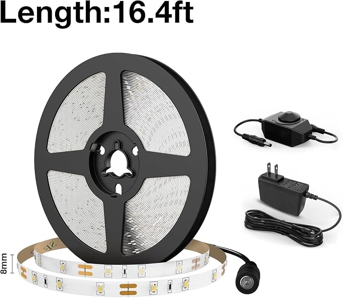 Olafus White LED Strip Lights, 16.4ft Dimmable LED Light Strip, 12V 6000K - Image 8