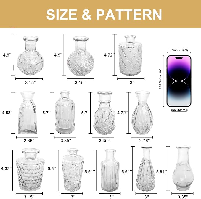 Petal Petite Middle Clear Glass Bud Vase Set of 12 - Image 2