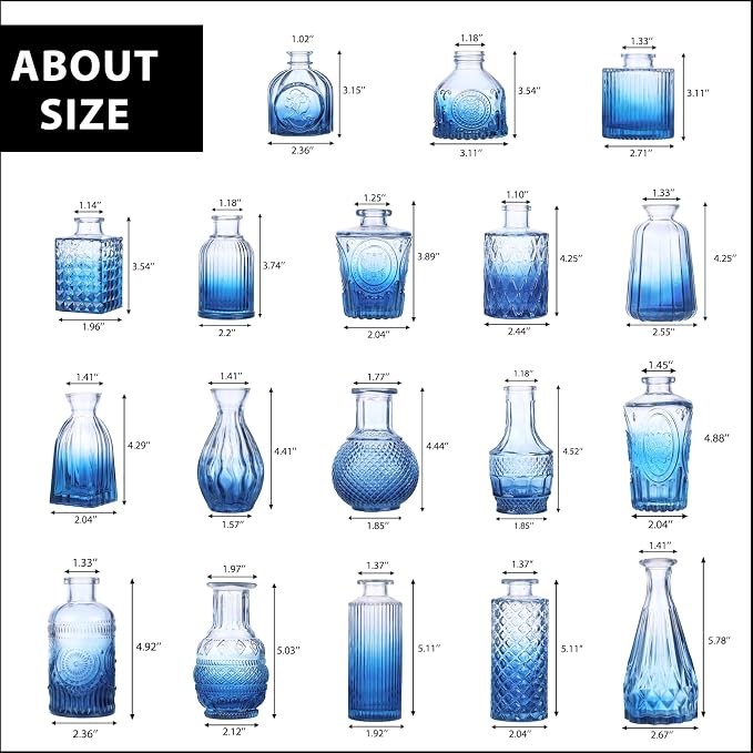 Fixwal Set of 18 Blue Bud Vases - Image 2