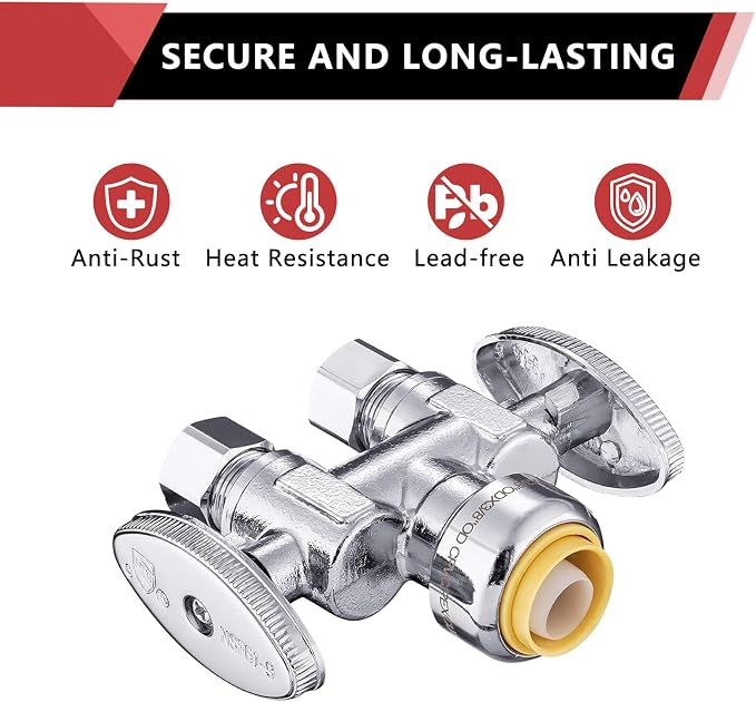 20PC EFIELD Push Fit 1/2" x Dual 3/8" OD Compression Straight Stop Valve | 1/4 - Image 5
