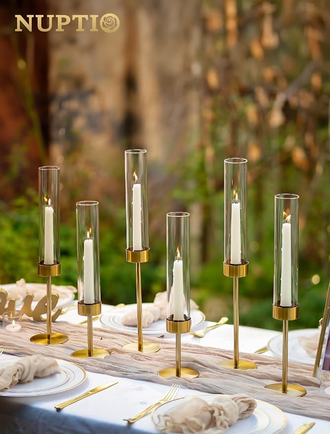 NUPTIO Candlestick Holders for Table Centerpiece, Tall Brass Taper Candle - Image 3