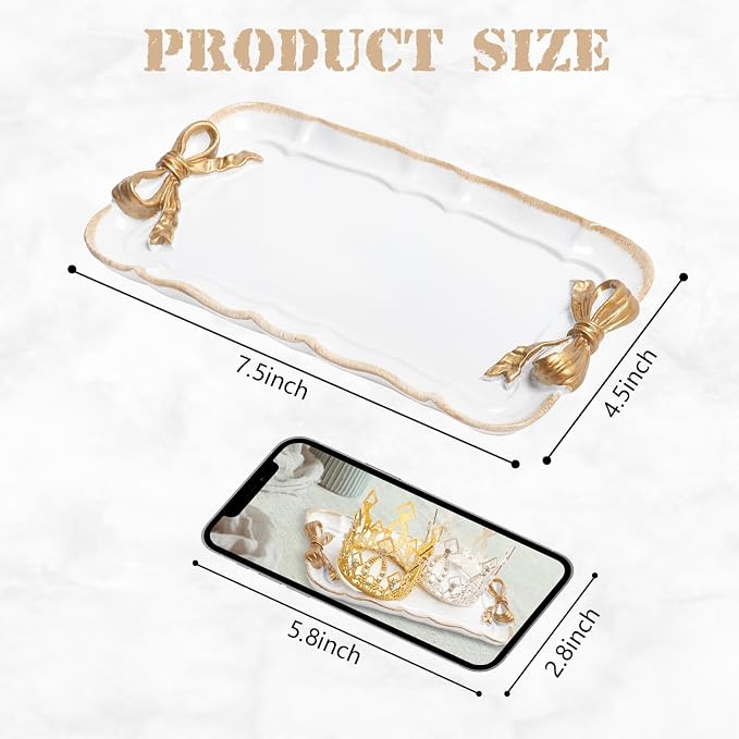Warmtree Bow Jewelry Tray, Coquette Trinket Dish, Vanity Decor | Decorative Tray - Image 2