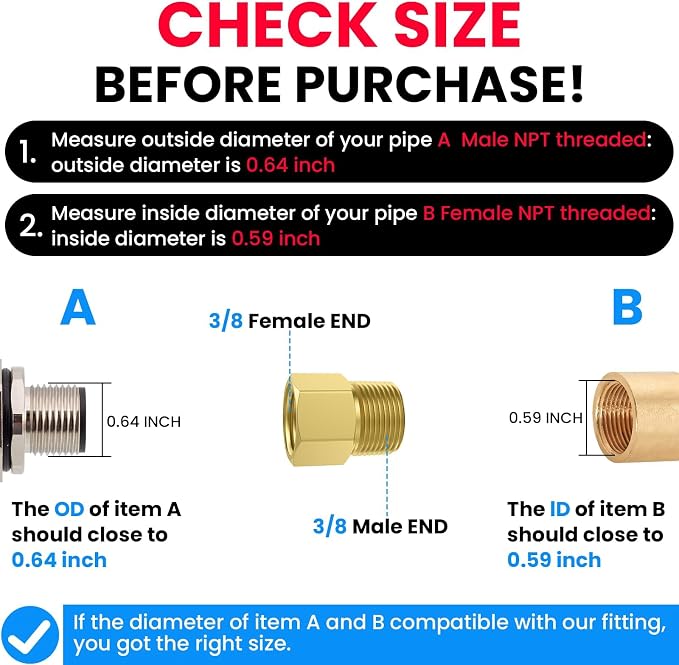 SDTC Tech 2-Pack Brass Pipe Fitting 3/8 NPT Male Thread to 3/8 NPT Female - Image 3