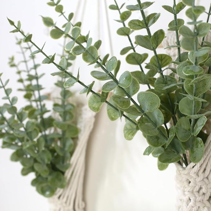 Macrame Wall Hanging with Artificial Eucalyptus Plant, Boho Wall Decor - Image 4