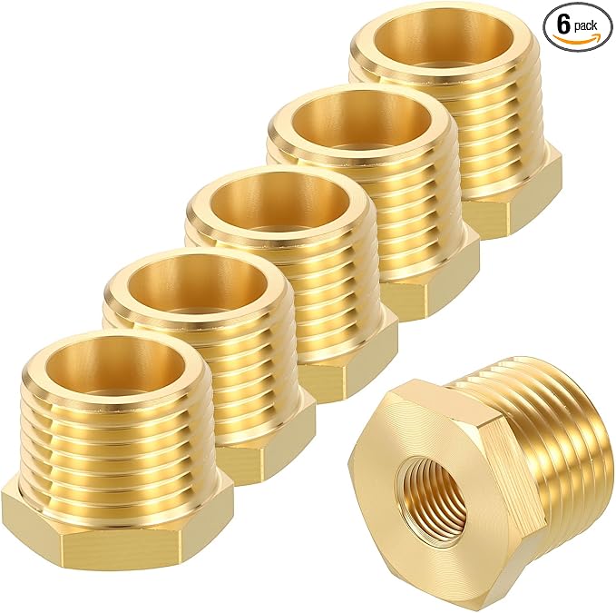 6 Pack Male to FeMale Adapters, 1/2" MNPT x 1/8" FNPT Brass Hex Bushing Reducer by Rebower