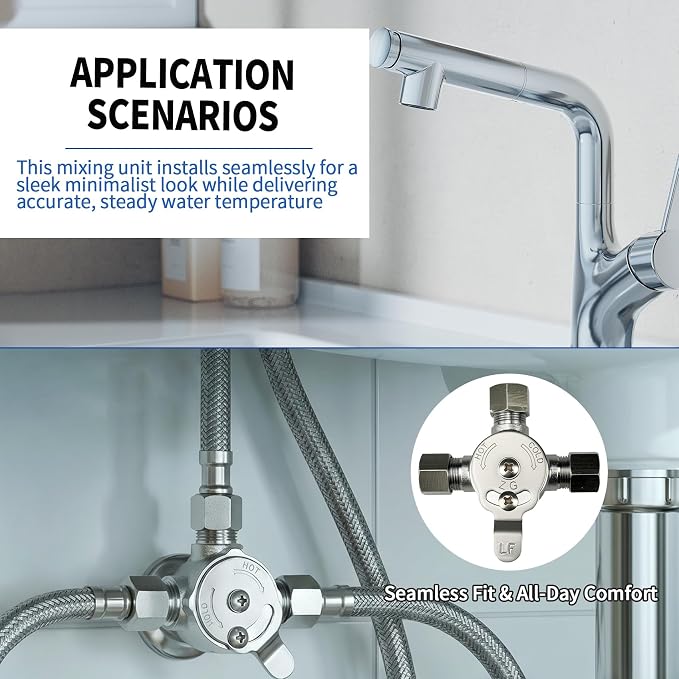 2PCS Water Mixing Valve, Hot and Cold Water Mixer, 3/8" Inch Inlets/Outlet | - Image 6