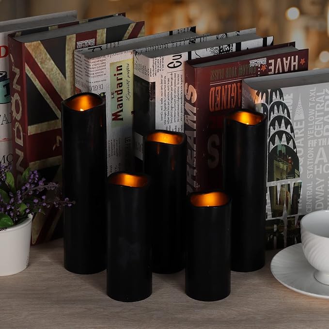 Flameless Candles Led Candles Pack of 9 Black Real Wax Battery Candles - Image 2