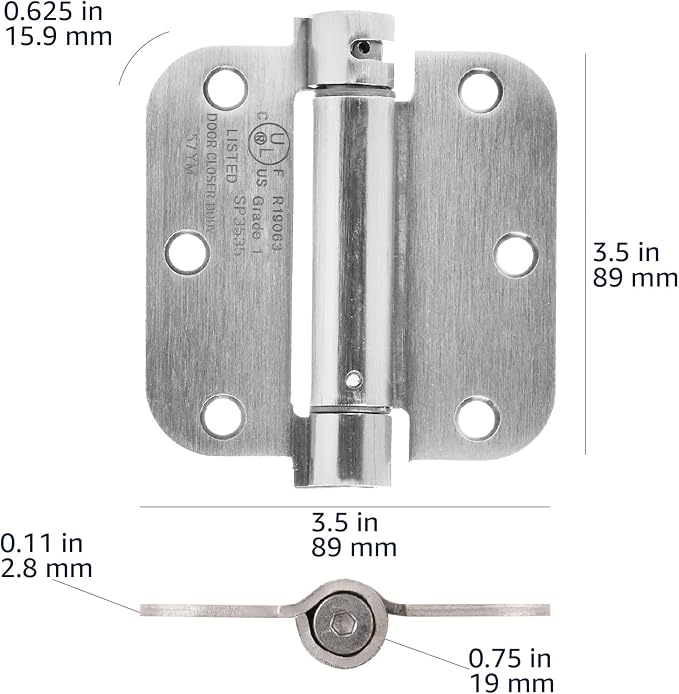 Amazon Basics Self-Closing Door Hinge, 3.5 Inch x 3.5 Inch, 5/8-Inch Radius - Image 6