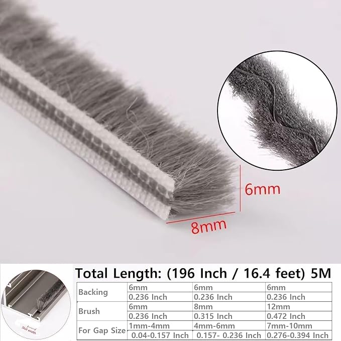 5m Brush Weather Striping Card-Slot Seal Strip Pile Weatherstrip Door Sweep - Image 2