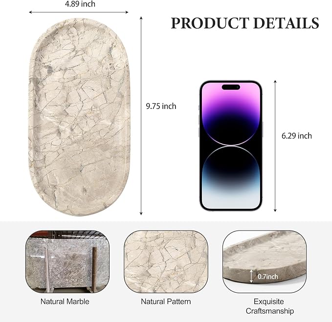 Natural Silver Pearl Marble Decorative Tray, Catchall Tray Stone Plate - Image 2