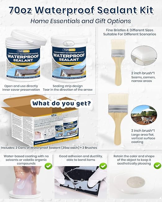 Waterproof Sealant 70oz Clear, TUFINEIN Transparent Waterproof Coating - Image 4