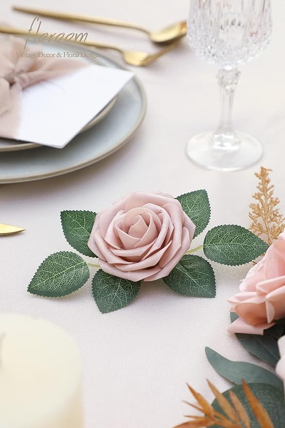 Artificial Flowers 25pcs Real Looking Shabby Blush Foam Fake Roses - Image 5