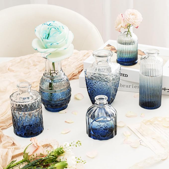 Clear Gradient Blue Glass Bud Vase Set of 12 Pcs, Small Bud Vases in Bulk - Image 7