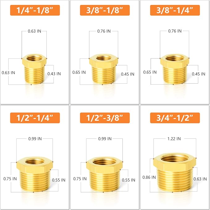 GASHER 12PCS Brass Hex Bushing Fitting Kit Hex Bushing 1/4" - Image 4