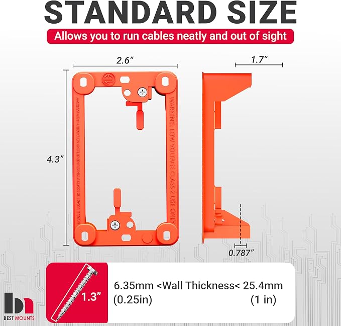 BestMounts Low Voltage Mounting Bracket 1 Gang, 1 Pack - Image 2