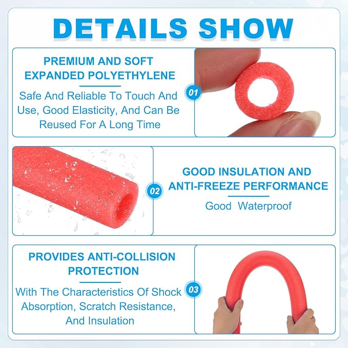 PATIKIL Pipe Insulation Foam Tube 3/8" x 3.3FT x 13/16" Red 2 Pcs | Heat - Image 3